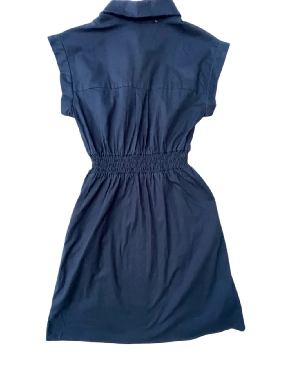 Black Button-Front Shirtdress with Smocked Waist‎
